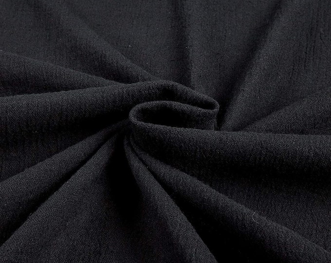 Black Cotton Gauze Fabric 100% Cotton 48/50" inches Wide Crinkled Lightweight Sold by The Yard.