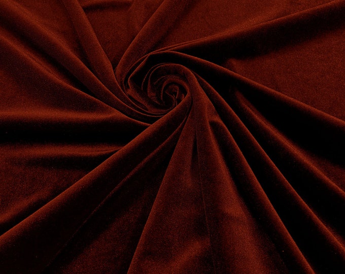 Dark Rust 60" Wide 90% Polyester 10 percent Spandex Stretch Velvet Fabric for Sewing Apparel Costumes Craft, Sold By The Yard.