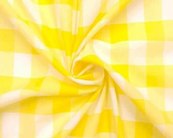Yellow Gingham 1 Inch Checkered Poly Cotton 58" Wide Fabric- Sold by the yard