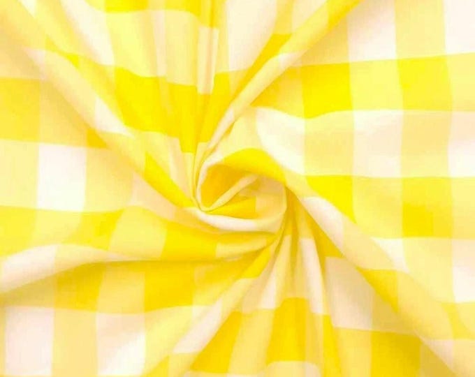Yellow Gingham 1 Inch Checkered Poly Cotton 58" Wide Fabric- Sold by the yard