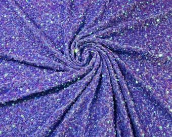 Lavender Iridescent All-Over 5mm Shiny Sequins Stretch Velvet 54" Wide.