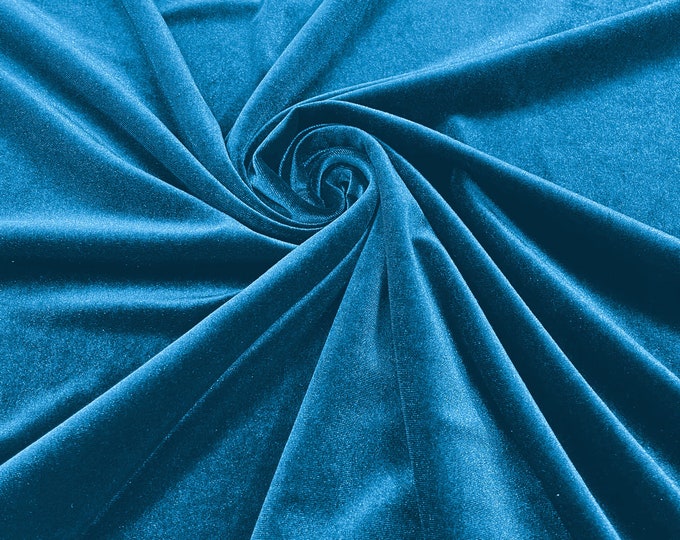 Turquoise 60" Wide 90% Polyester 10 percent Spandex Stretch Velvet Fabric for Sewing Apparel Costumes Craft, Sold By The Yard.