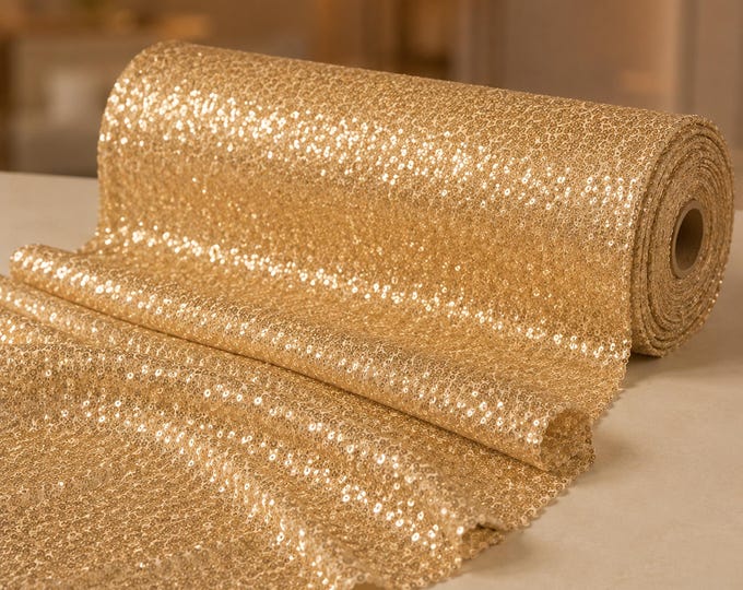 Gold Mermaid Fish Scale Sequin Stretch Mesh Fabric By The Yard, Gold Sequin Mesh Fabric, Prom Dress Fabric