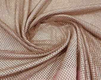 Dusty rose AB Iridescent Rhinestones On Soft Stretch Fish Net Fabric 45" Wide -sold by The Yard.