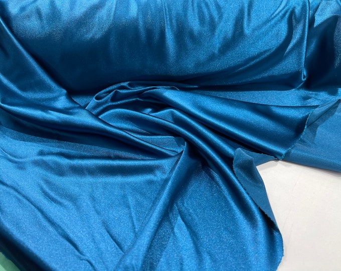 Teal blue Deluxe Shiny Polyester Spandex Fabric Stretch 58" Wide Sold by The Yard.