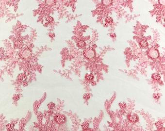 Gorgeous Bubblegum Pink French design embroider and beaded on a mesh lace. Wedding/Bridal/Prom/Nightgown fabric.