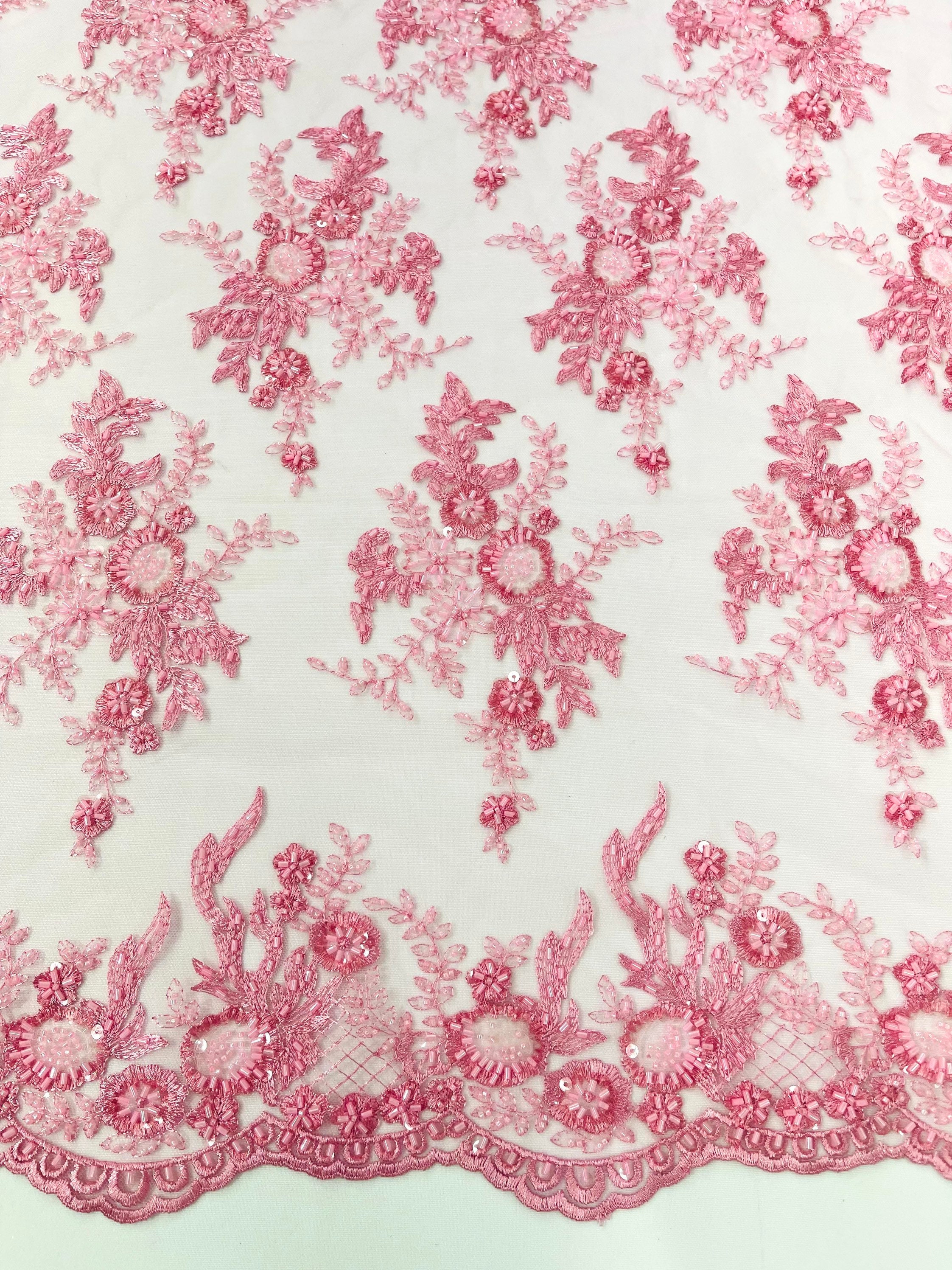 Light pink rhinestones lace fabric #99489 - Design My Fabric