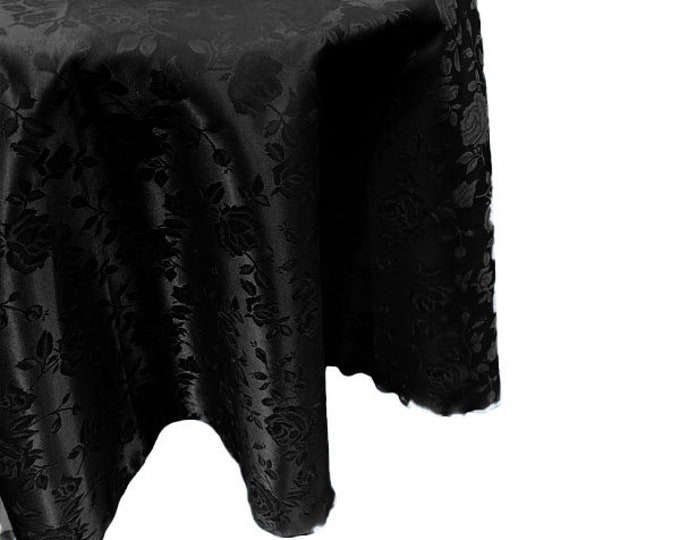 Black Round Tablecloth Roses Jacquard Satin Overlay for Small Coffee Table Seamless.