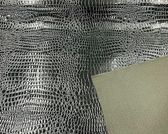 Black Faux Crocodile Vinyl Embossed 3D Scales-Faux Leather-Sold By Yard