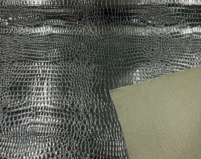 Black Faux Crocodile Vinyl Embossed 3D Scales-Faux Leather-Sold By Yard