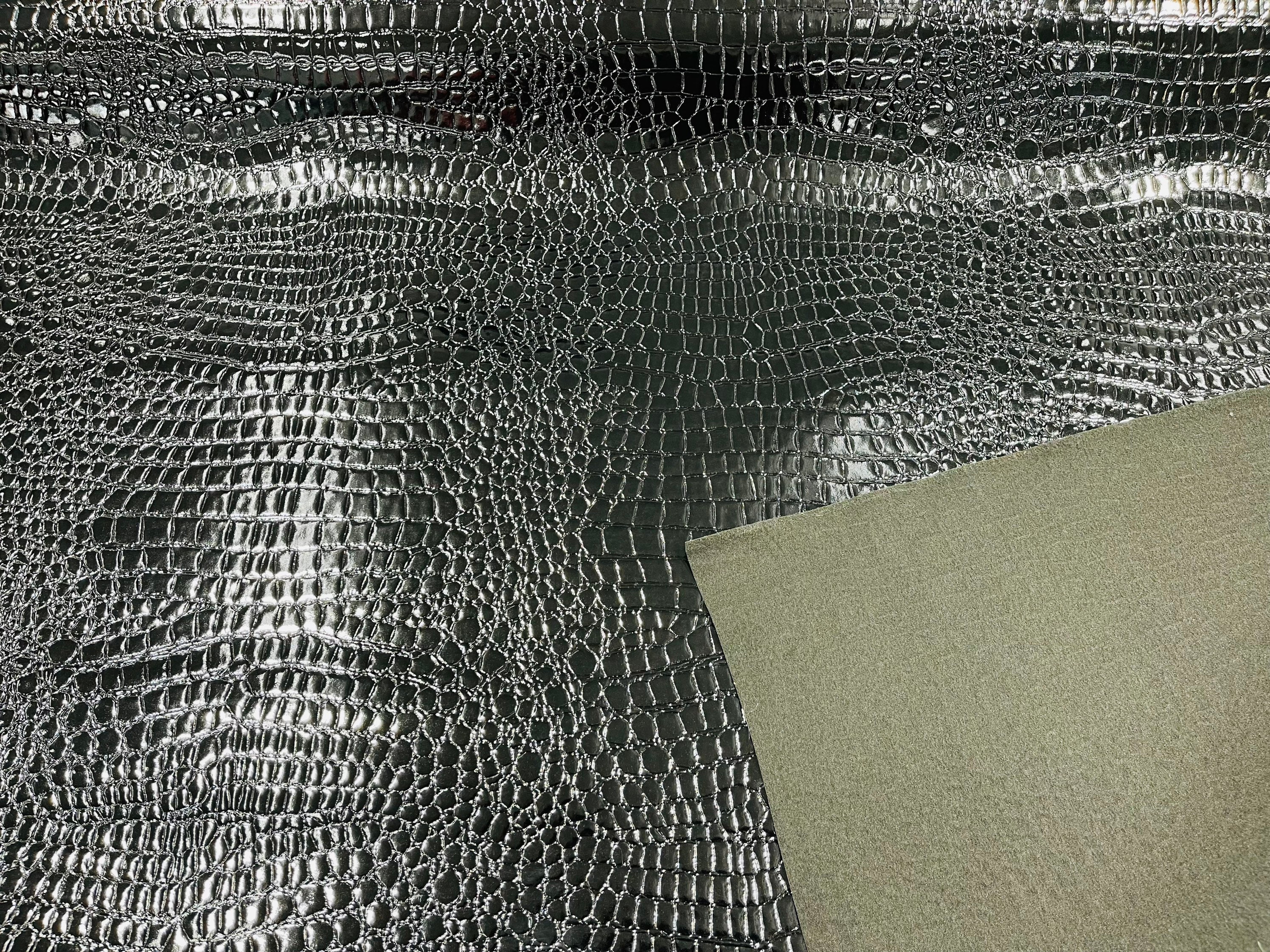 Fabric Empire Vinyl Fabric Crocodile Gator Fake Leather Upholstery 54 Wide Sold by The Yard (Black)