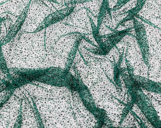 Hunter Green All Over Luxury Beaded Mesh with Pearls, Sequins for Wedding Dresses, Prom Gowns
