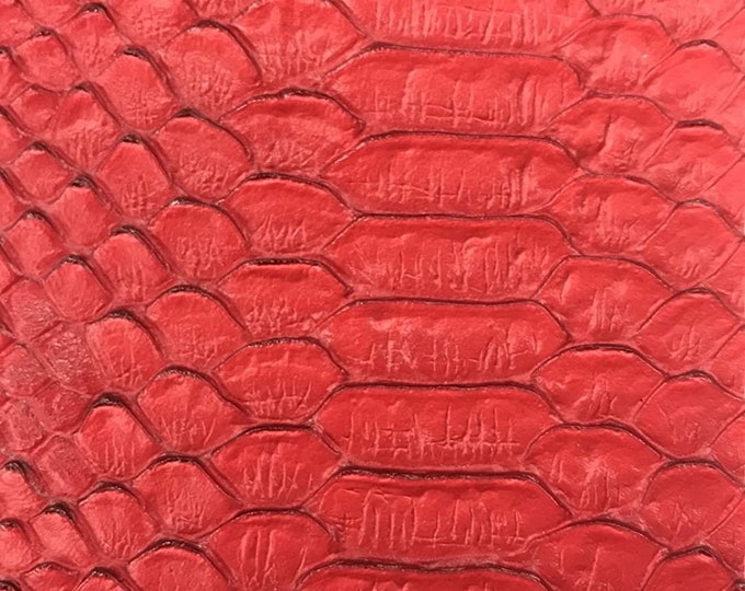 Matt Red, 53/54" Wide Snake Fake Leather Upholstery, 3-D Viper Snake Skin Texture Faux Leather PVC Vinyl Fabric by The Yard