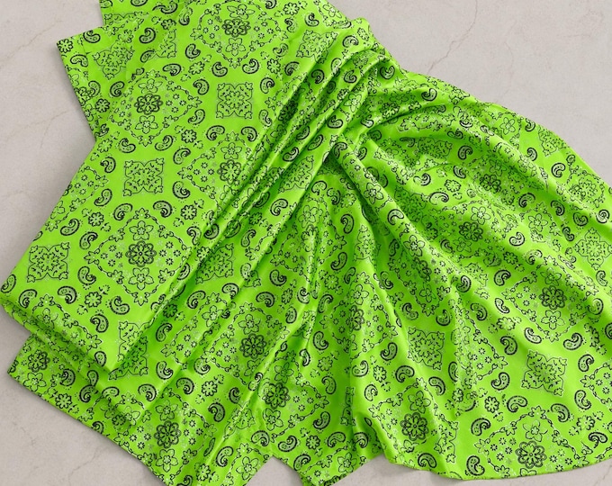 Neon Green Metallic Bandana Print Stretch Tricot Spandex Fabric By The Yard, 4 Way Nylon Lycra Swimwear Fabric