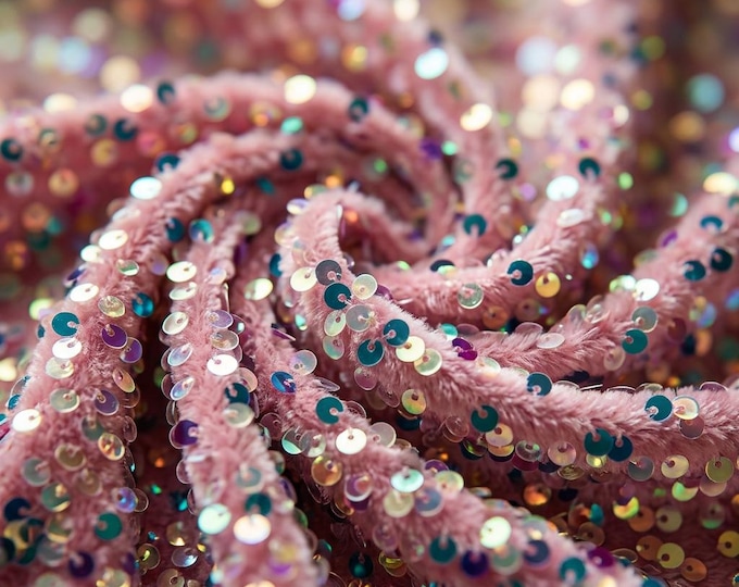 Pink Iridescent Sequin Velvet Fabric, Stretch Velvet Sequin Fabric, 5mm Shiny Sequin Fabric, Prom Dress Fabric By The Yard
