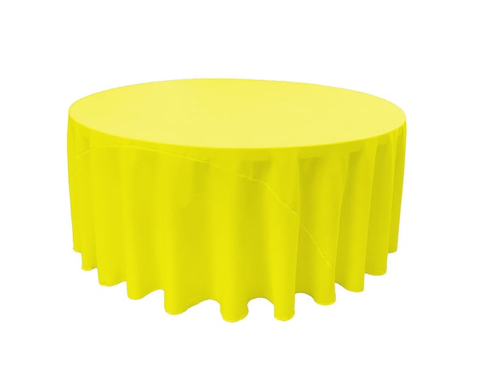 Neon Yellow - Solid Round Polyester Poplin Tablecloth With Seamless.