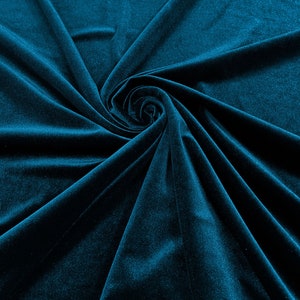 Teal Blue 60&quot; Wide 90% Polyester 10 percent  Spandex Stretch Velvet Fabric for Sewing Apparel Costumes Craft, Sold By The Yard.