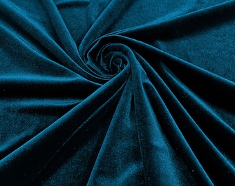 Teal Blue 60" Wide 90% Polyester 10 percent  Spandex Stretch Velvet Fabric for Sewing Apparel Costumes Craft, Sold By The Yard.