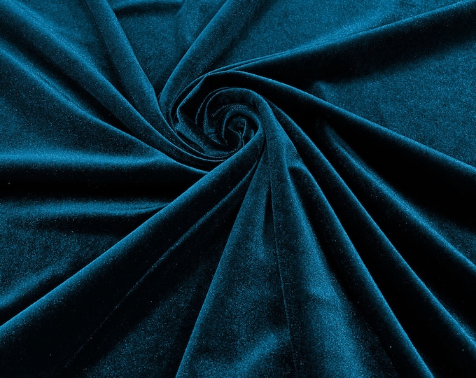Teal Blue 60" Wide 90% Polyester 10 percent  Spandex Stretch Velvet Fabric for Sewing Apparel Costumes Craft, Sold By The Yard.