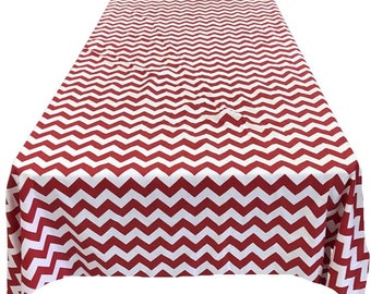New Creations Fabric & Foam Inc, Chevron / Zig Zag Print Poly Cotton Tablecloth (White/ Red , Choose Size Below