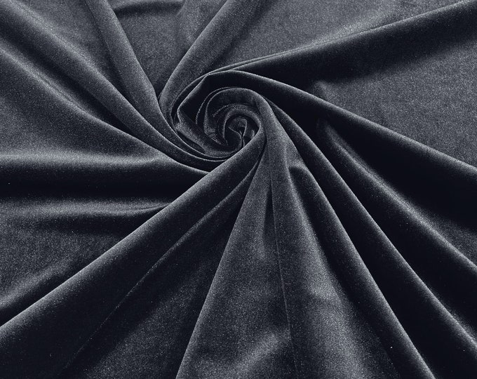 Charcoal Gray 60" Wide 90% Polyester 10 percent Spandex Stretch Velvet Fabric for Sewing Apparel Costumes Craft, Sold By The Yard.