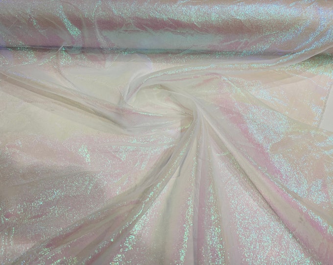 Pearl White Iridescent Crush 40-45 Inches Wide 100% Polyester Soft Light Weight, Sheer, See Through iridescent Organza-Sold By The Yard
