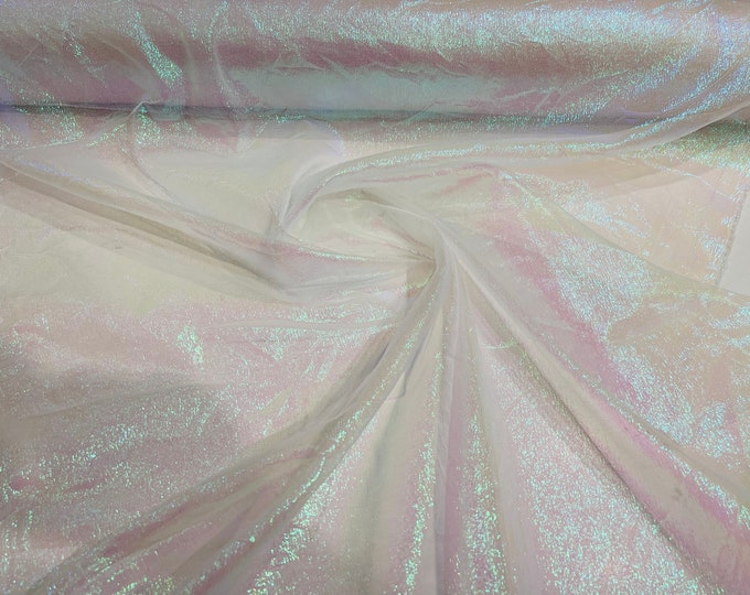 Pearl White Iridescent Crush 40-45 Inches Wide 100% Polyester Soft Light Weight, Sheer, See Through iridescent Organza-Sold By The Yard