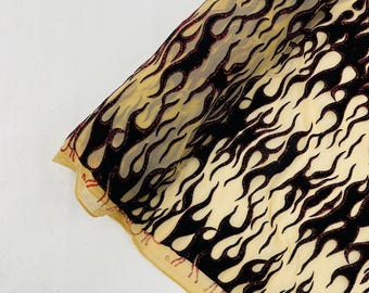 Nude - Power Mesh with Black Flocking Flames and Red Glitter Fabric-60” Wide-Hot Rod.