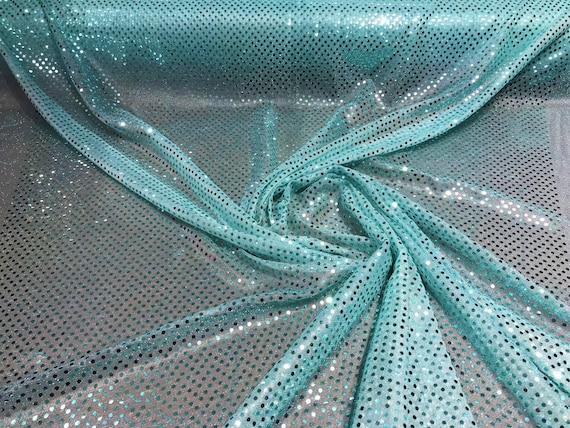 Aqua 44 45 Wide Faux Sequin Light Weight Knit Fabric Shiny Dot
