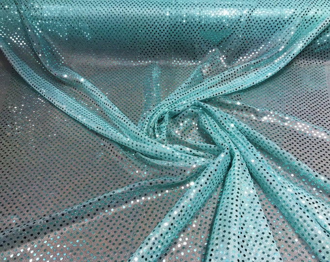 Aqua 44/45" Wide Faux Sequin Light weight Knit Fabric Shiny Dot Confetti for Sewing Costumes Apparel Crafts Sold by The Yard.