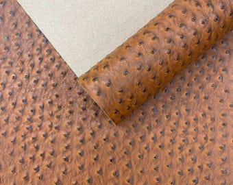 Classic Chestnut Ostrich Vinyl Fabric, Durable Faux Leather for Upholstery and Crafting