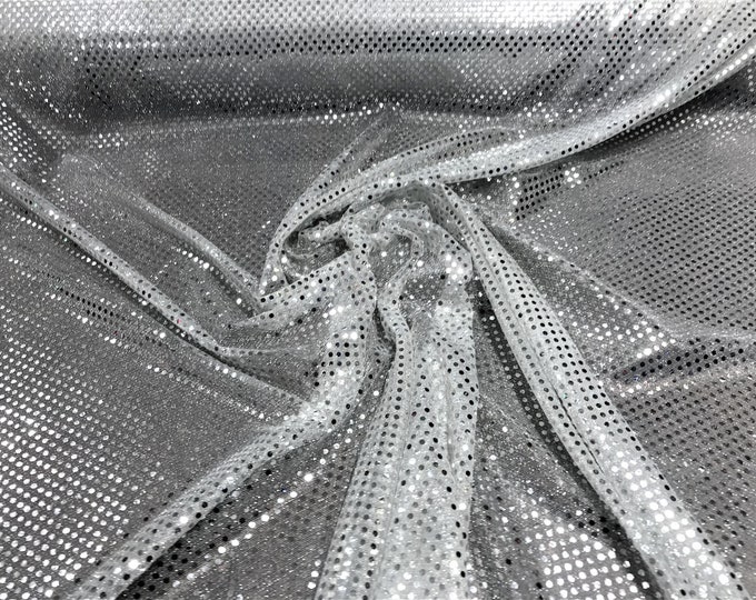 Silver 44/45" Wide Faux Sequin Light weight Knit Fabric Shiny Dot Confetti for Sewing Costumes Apparel Crafts Sold by The Yard.