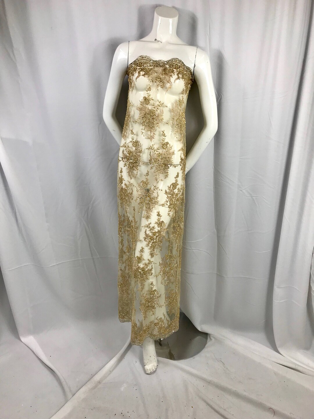 Navy Blue French Beaded Design Embroider On A Mesh-Prom-nightgown-sold By Yard. main image 0