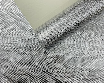 Metallic Silver Viper Snake Skin Texture Faux Leather Fabric| 54" Wide| Upholstery| Bags.