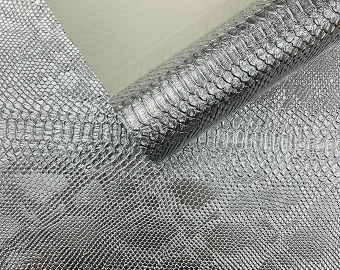 Metallic Silver Viper Snake Skin Texture Faux Leather Fabric| 54" Wide| Upholstery| Bags.