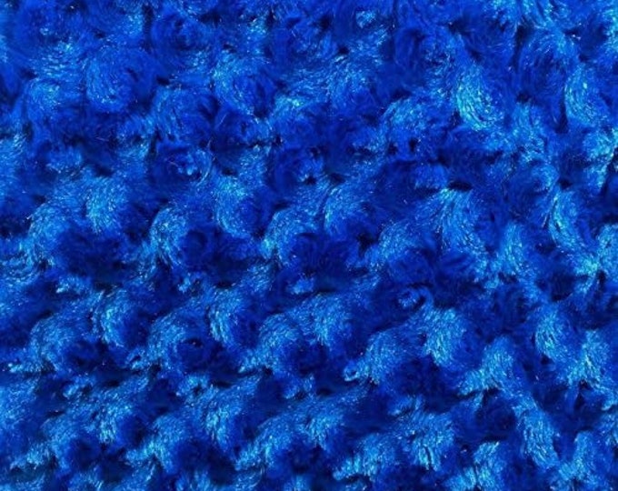 Royal Blue 58" Wide Minky Swirl Rose Blossom Ball Rosebud Plush Fur Fabric Polyester Sold By Yard