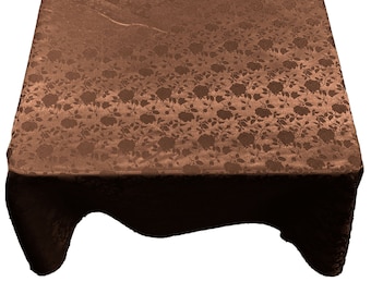 Brown Roses Jacquard Satin Rectangular Tablecloth Seamless/Party Supply.