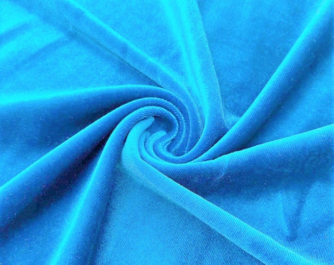 Turquoise 60" Wide 90% Polyester 10 percent Spandex Stretch Velvet Fabric for Sewing Apparel Costumes Craft, Sold By The Yard.