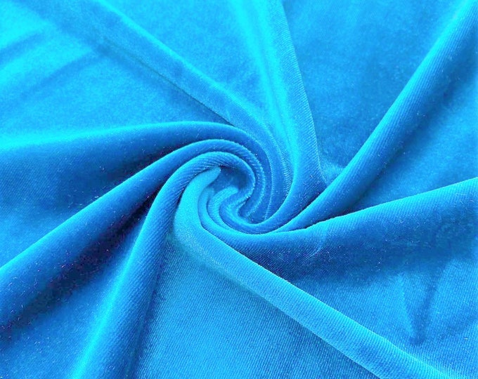 Turquoise 60" Wide 90% Polyester 10 percent Spandex Stretch Velvet Fabric for Sewing Apparel Costumes Craft, Sold By The Yard.