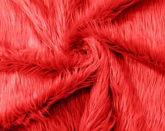 Red Long Pile Soft Faux Fur Fabric for Fur suit, Cosplay Costume, Photo Prop, Trim, Throw Pillow, Crafts.