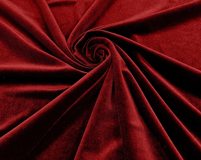 Red 60" Wide 90% Polyester 10 percent Spandex Stretch Velvet Fabric for Sewing Apparel Costumes Craft, Sold By The Yard.