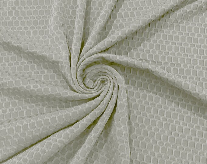 Ivory - Honeycomb 4-Way Stretch Knit Fabric for Leggings, Athletic Wear, Work Out Gear, Biker Fabric by The Yard.