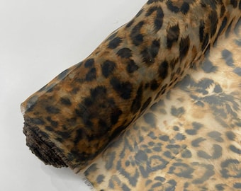 Gold Black Leopard Animal Print ON Liquid Organza Fabric | 58" Wide| Apparel| Dresses.