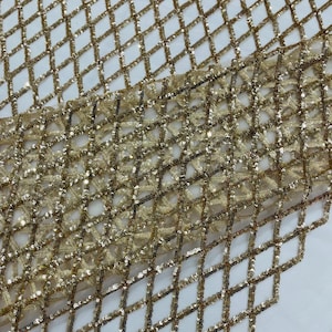 Tissu résille à sequins avec losanges 54" de large | Mariages et fêtes - Or clair