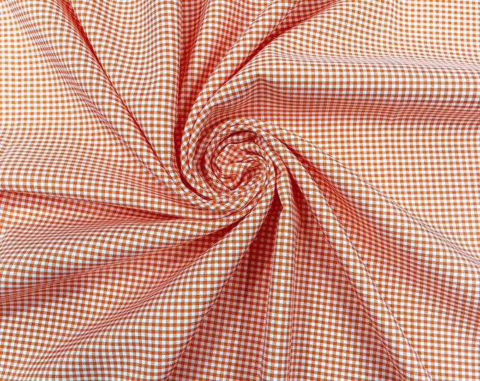 Orange Gingham 1/8” Squares, Polyester Checkered Fabric- Sold by the yard