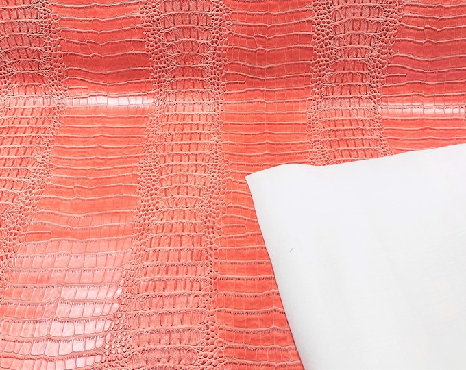 Orange 53/54" Wide Gator Fake Leather Upholstery, 3-D Crocodile Skin Texture Faux Leather PVC Vinyl Fabric Sold By The Yard.