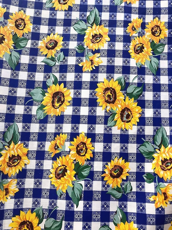 Sunflower On Royal 58/59" Wide 65% Polyester 35 percent Cotton Fabric, Sunflower Print, Good to Make Face Mask Covers, Sold By The Yard.