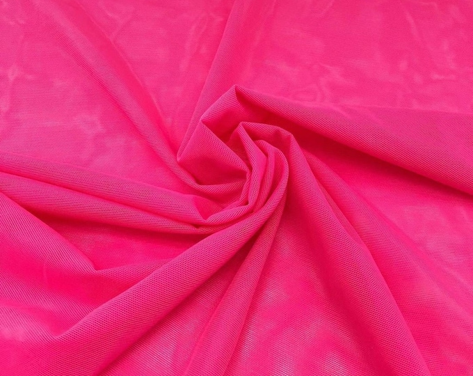 Hot Pink 58/60" Wide Solid Stretch Power Mesh Fabric Nylon Spandex Sold By The Yard.