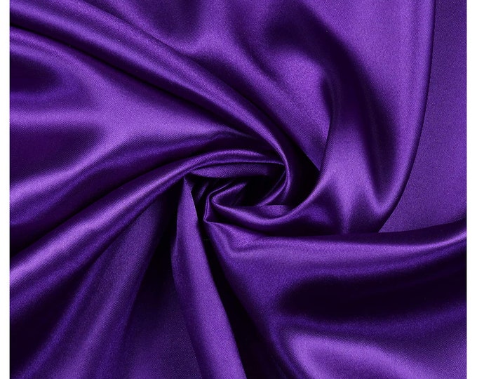 Purple Charmeuse Bridal Solid Satin Fabric for Wedding Dress Fashion Crafts Costumes Decorations Silky Satin 58” Wide Sold By The Yard