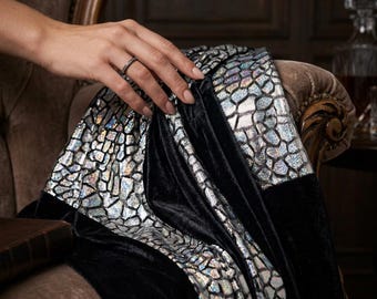 Silver Black Dragon Skin Fabric, Foil Velvet Stretch Fabric, Snake Print Spandex Fabric, Iridescent Velvet Fabric, Dress Fabric By The Yard